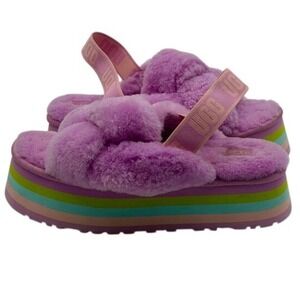 UGG Fluff Yeah Slide Sandals Platform Women's Size 11 Purple Rainbow